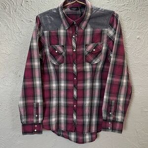 Plaid Harley Snap button-Up Shirt - Red and Gray
